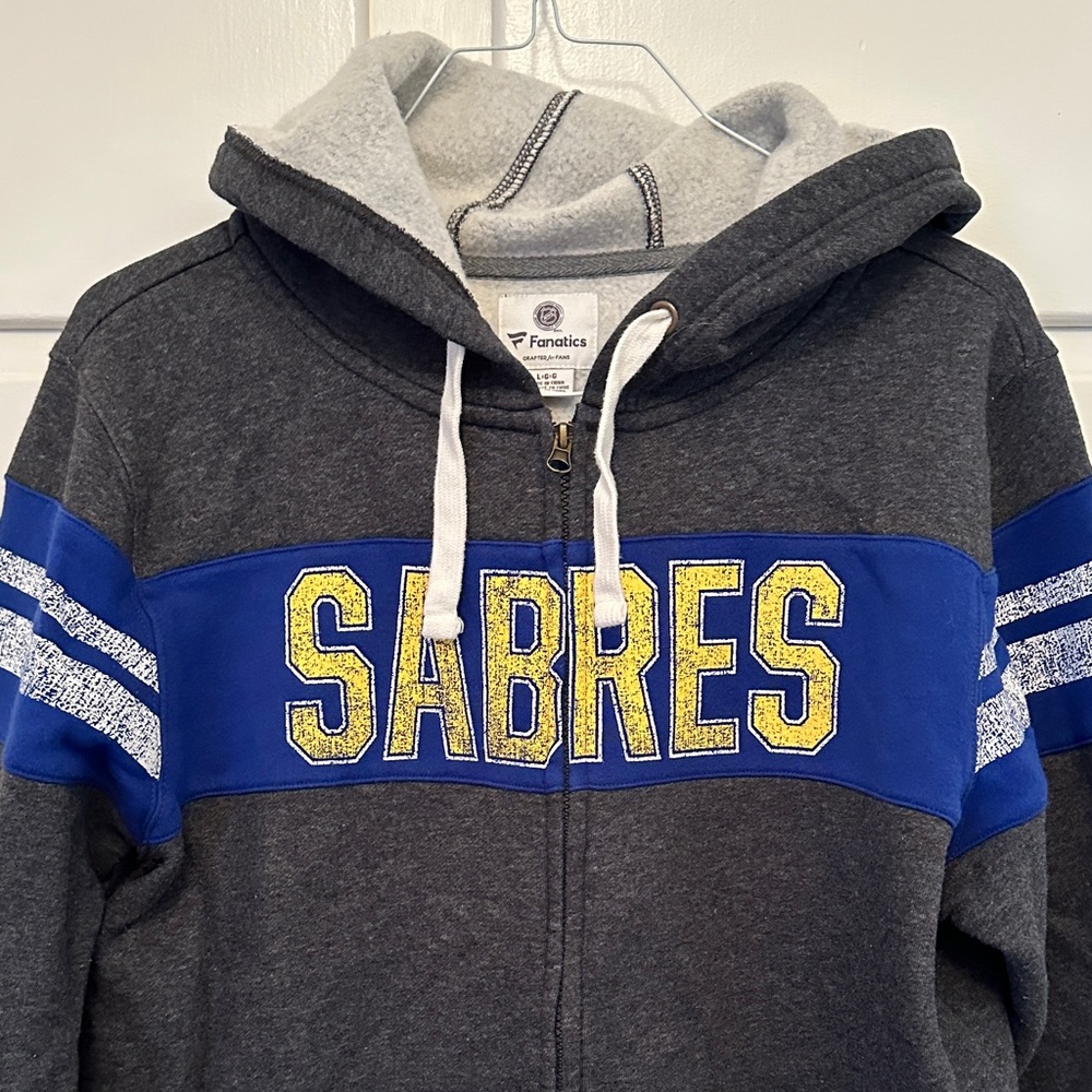 NEW Fanatics Buffalo Sabres Hockey Men's Gray and Blue Hoodie - Picture 2 of 3
